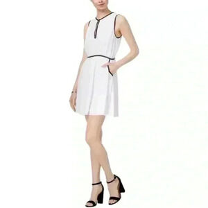 Maison Jules Crochet-Trim Fit & Flare White-Black Dress Women’s Size S NWT